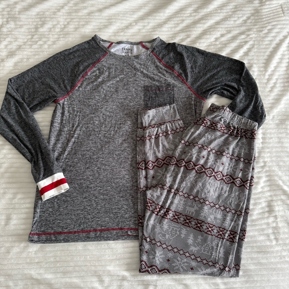 BRAND NEW Family Pajamas Gray and Red Patterned Pajama Set